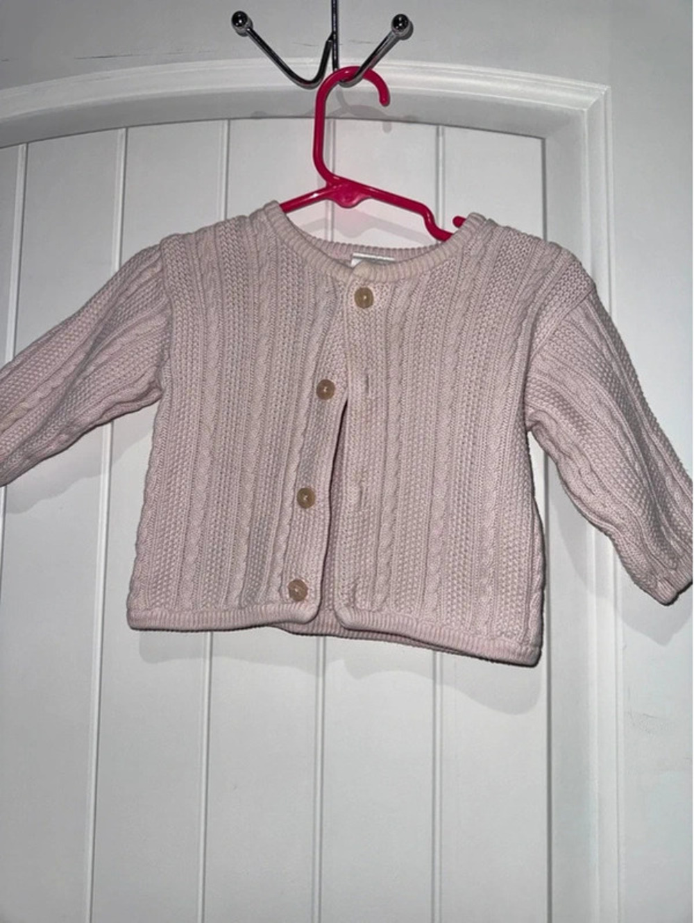 Pink Knit Baby Sweater Vest with Long Sleeves – Size 6M